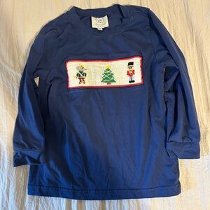 Kids Blue Smocked Holiday Nutcracker Long Sleeve Shirt